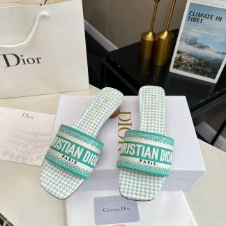 Dior Fresh Mint Green Silk Satin Mid-heeled Sandals