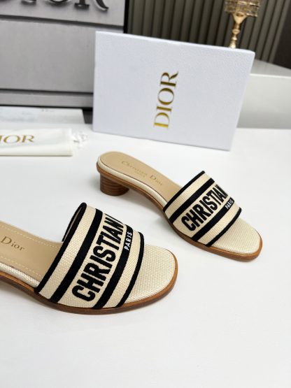 Dior Women's Monogram Embroidered Leather High Heel Sandals - Image 3