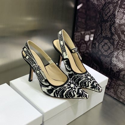 Dior Quake Oblique jacquard embroidered letter logo black and white color-blocking high heels - Image 3