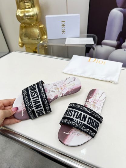 Dior Monogram Embroidered Leather Slide Sandals - Image 4