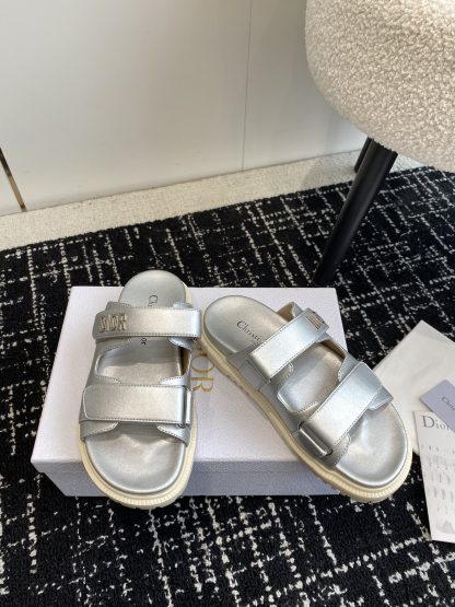 Dior silver magic tape flat slip-on sandals - Image 3