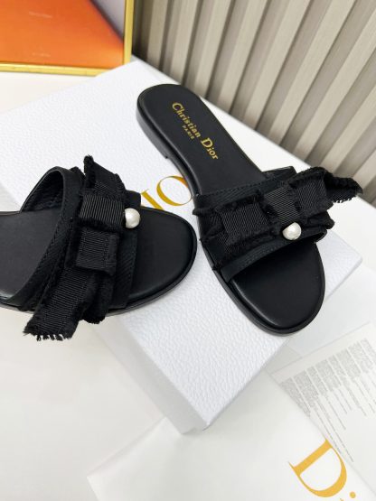 Dior Round Toe Pearl Open-Toe Slippers - Image 3