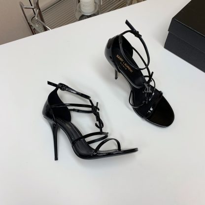 Ysl patent leather shiny lettering sandals high heels - Image 4