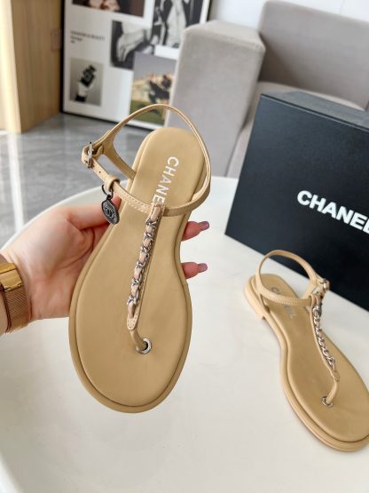 Chanel's new apricot classic elegant flip flops sandals - Image 4