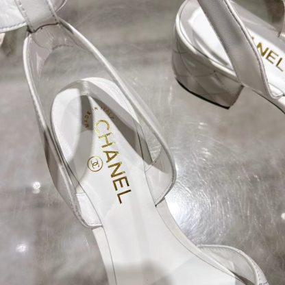 Chanel white spring and summer new classic sandals heel height 5cm - Image 4