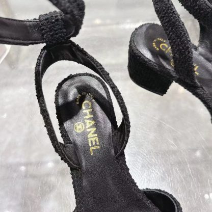 Chanel black spring and summer new embroidered Linge classic sandals, heel height 5cm - Image 3