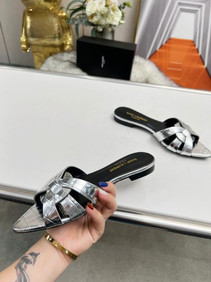 Ysl Silver Elegant Slippers - Image 4