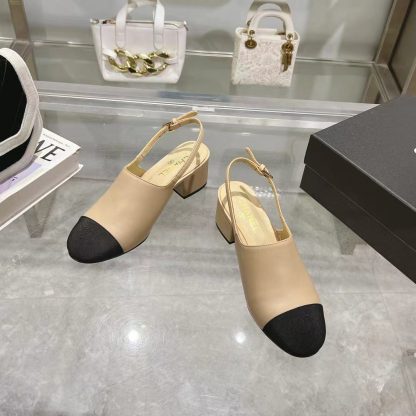 Chanel apricot spring and summer new classic imported sheepskin sandals heel height 5cm - Image 4