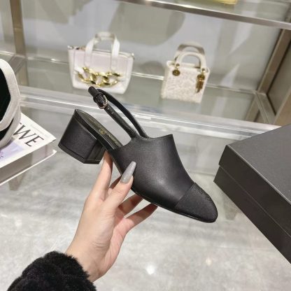 Chanel black spring and summer new classic imported sheepskin sandals heel height 5cm - Image 4