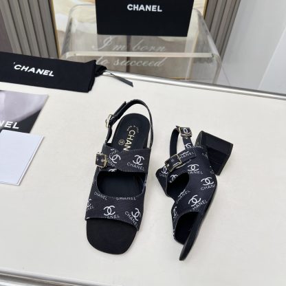 Chanel Spring/Summer Dancing Shoes Collection Black Printed Slimming Sandals Heel Height 5cm - Image 4