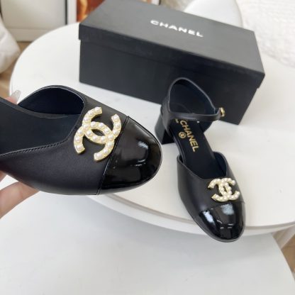 Chanel Spring and Summer Dance Shoes Series New Black with Pearl Sandals - Image 4