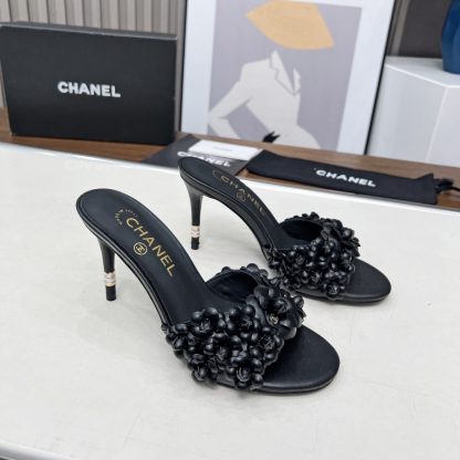 Chanel Spring and Summer Black Dance Shoes Series New Custom Flower Sandals Heel Height 8.5cm - Image 4