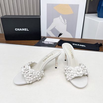 Chanel Spring and Summer White Dancing Shoes Series New Custom Flower Sandals Heel Height 8.5cm - Image 4