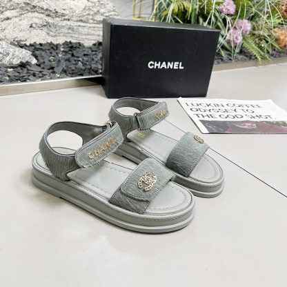 Chanel Early Spring Sandals Series Green Gray Retro Sandals Thickness 3cm - Image 4