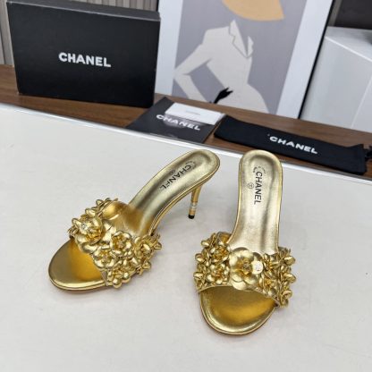 Chanel Spring and Summer Golden Dancing Shoes Series New Custom Flower Sandals Heel Height 8.5cm - Image 4