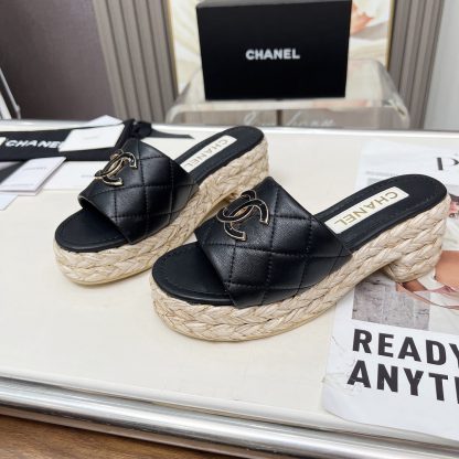 Chanel black spring and summer dance shoes series slimming sandals with heel height 6.5cm - Image 4