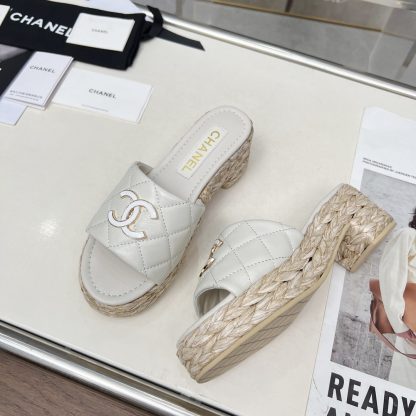 Chanel white spring and summer dance shoes series slimming sandals with heel height 6.5cm - Image 4
