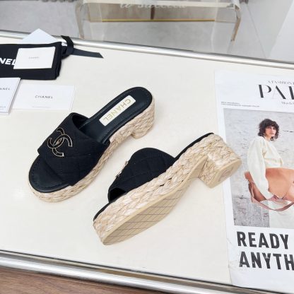 Chanel denim black spring and summer dancing shoes series slimming sandals with a heel height of 6.5cm - Image 4
