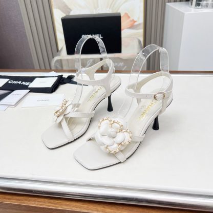 Chanel Spring and Summer White Dancing Shoes Collection Custom Flower Stiletto Sandals Heel Height 7.5cm - Image 4