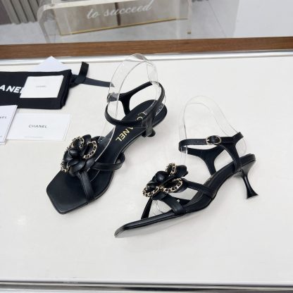 Chanel Spring and Summer Black Dancing Shoes Collection Custom Flower Stiletto Sandals Heel Height 7.5cm - Image 4