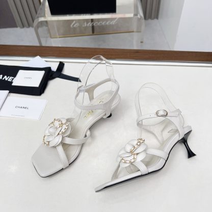 Chanel Spring/Summer Dancing Shoes Series White Retro Custom Flower Stiletto Sandals Heel Height 5cm - Image 4