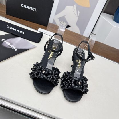Chanel Spring and Summer Dance Shoes Series New Black Stiletto Custom Flower Sandals Heel Height 8.5cm - Image 4