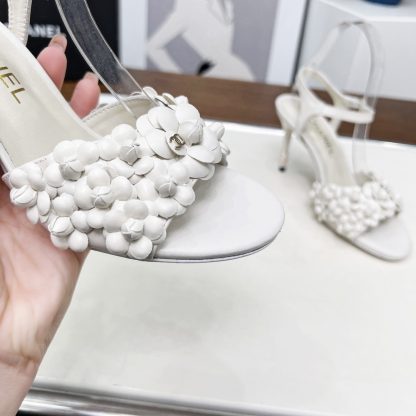 Chanel Spring and Summer Dance Shoes Series New White Stiletto Custom Flower Sandals Heel Height 8.5cm - Image 4