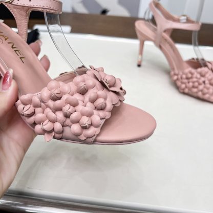 Chanel Spring and Summer Dance Shoes Collection New Pink Stiletto Custom Flower Sandals Heel Height 8.5cm - Image 4