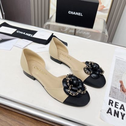 Chanel apricot spring and summer dance shoes series new custom camellia sandals heel height 1.5cm - Image 4