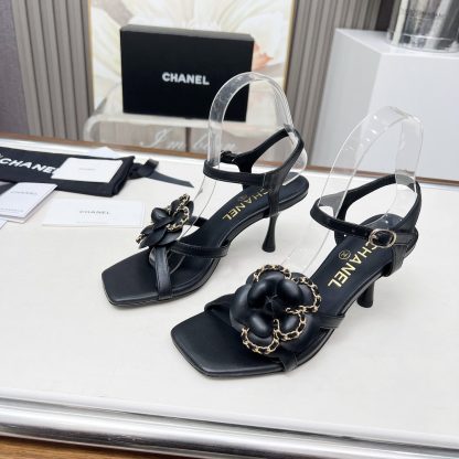 Chanel Spring/Summer Dancing Shoes Collection Black Custom Flower Stiletto Sandals - Image 4
