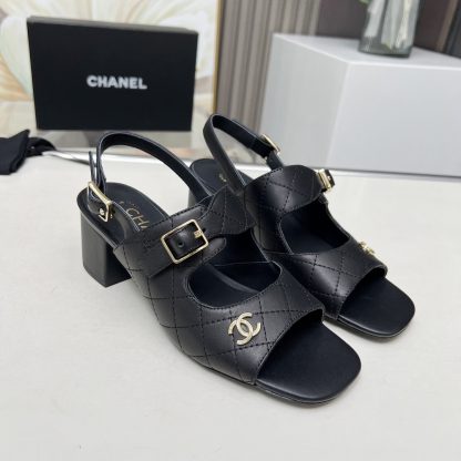 Chanel Spring and Summer Dance Shoes Series New Black Chunky Heel Sandals Heel Height 5cm - Image 4