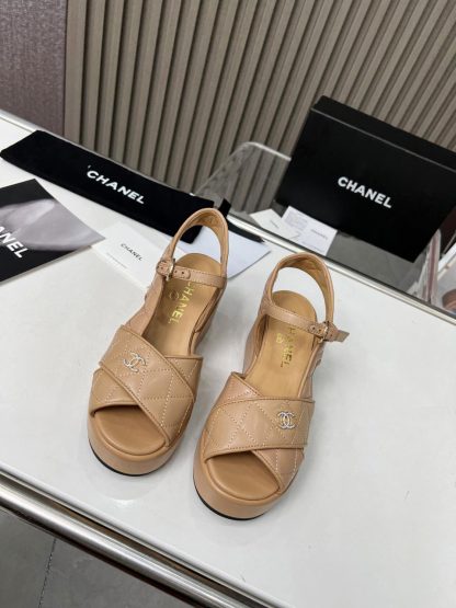 Chanel apricot platform wedge-heeled thick-soled summer sandals - Image 2