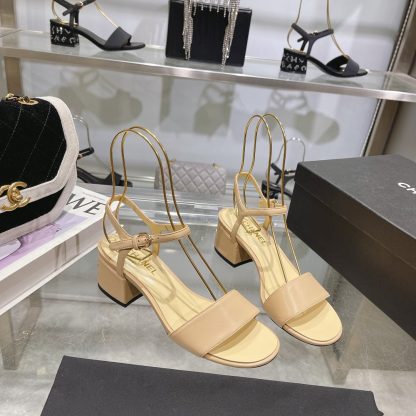 Chanel Early Spring Small Round Toe Slimming and Heightening Apricot Block Heel Sandals Heel Height 4.5cm - Image 4
