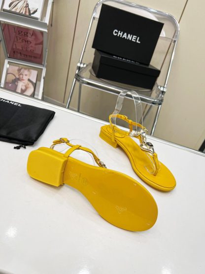Chanel Pearl Heart Elegant Yellow Sandals Heel Height 3cm - Image 3