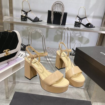 Chanel Early Spring Apricot Small Round Toe Color Brick Slim Sandals Heel Height 9cm - Image 3