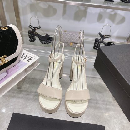 Chanel Early Spring Off-White Round Toe Colored Brick Slimming Sandals Heel Height 9cm - Image 4
