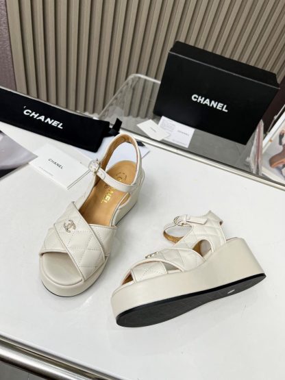 Chanel white platform wedge heel thick-soled summer sandals - Image 2