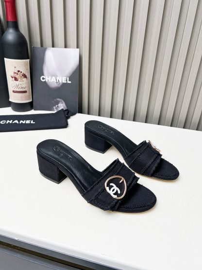 Chanel black elegant lady temperament durable thick heel sandals - Image 4