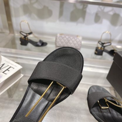 Chanel Early Spring Small Round Toe Slim Retro Heightening Black Sandals Heel Height 4.5cm - Image 3