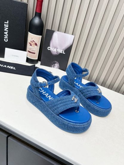 Chanel Early Autumn Comfortable Soft Super Versatile Dark Blue Sandals - Image 3