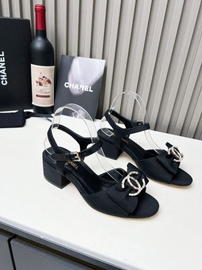 Chanel black spring and summer celebrity temperament super durable thick heel sandals - Image 3
