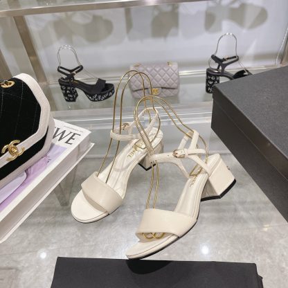 Chanel Early Spring Small Round Head White Flash Brick Sandals Heel Height 4.5cm - Image 4