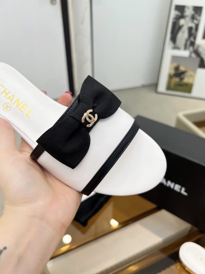 Chanel Spring and Summer White with Cute Bow Flat Sandals - Image 3