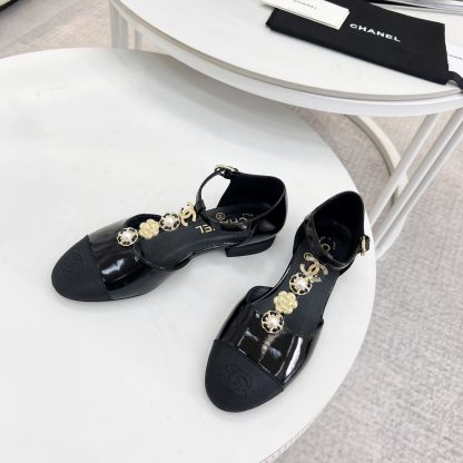 Chanel Spring and Summer Black Dancing Shoes Series Small Round Head Shiny Sandals - Image 4