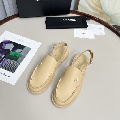 Chanel apricot spring and summer dancing shoes series retro style half-slip sandals heel height 2.5cm - Image 4