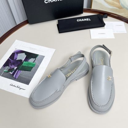 Chanel blue-grey spring-summer dancing shoes series retro style half-slip sandals with a heel height of 2.5cm - Image 4