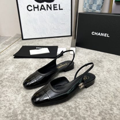 Chanel Spring and Summer Dance Shoes Series New Black Glossy Retro Sandals - Image 4