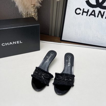 Chanel Spring and Summer Dance Shoes Series New Black Slimming Bow Stiletto Sandals - Image 4
