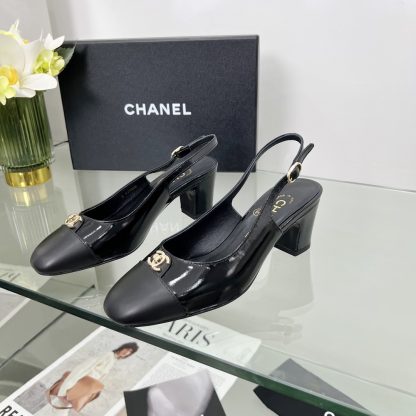 Chanel Spring and Summer Dancing Shoes Series Black Shiny Small Round Head New Sandals Heel Height 6cm - Image 4