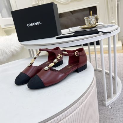 Chanel Spring and Summer Dance Shoes Series New Small Round Toe Slim Red Sandals Heel Height 2cm - Image 4